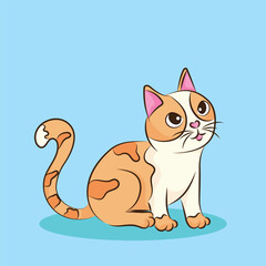 Cat character. A cute orange kitten on sky blue background