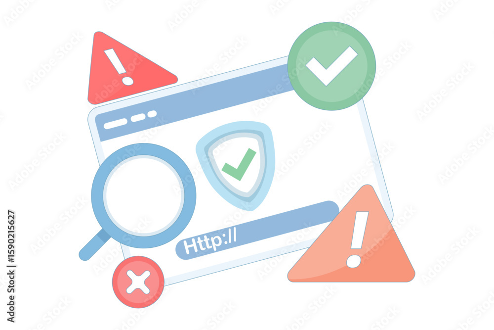 Poster the concept of protective security. the prevention of malicious and suspicious links. the magnifying
