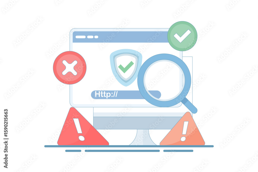 Aufkleber the concept of preventing malicious and suspicious links. link security check. illustration of a mag