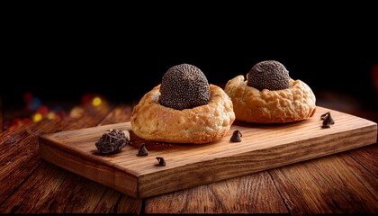 gourmet truffle pastries on wooden board national truffle day