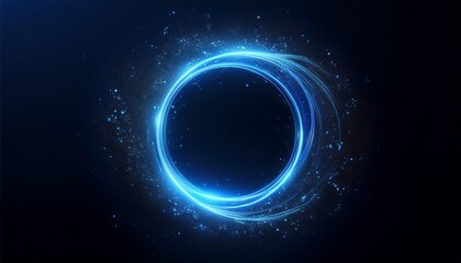 Fototapeta premium glowing blue particle ring on black background