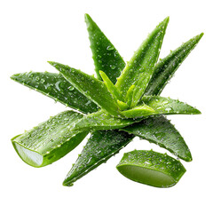 Fresh aloe vera plant with water droplets for skincare and beauty  isolated on transparent background