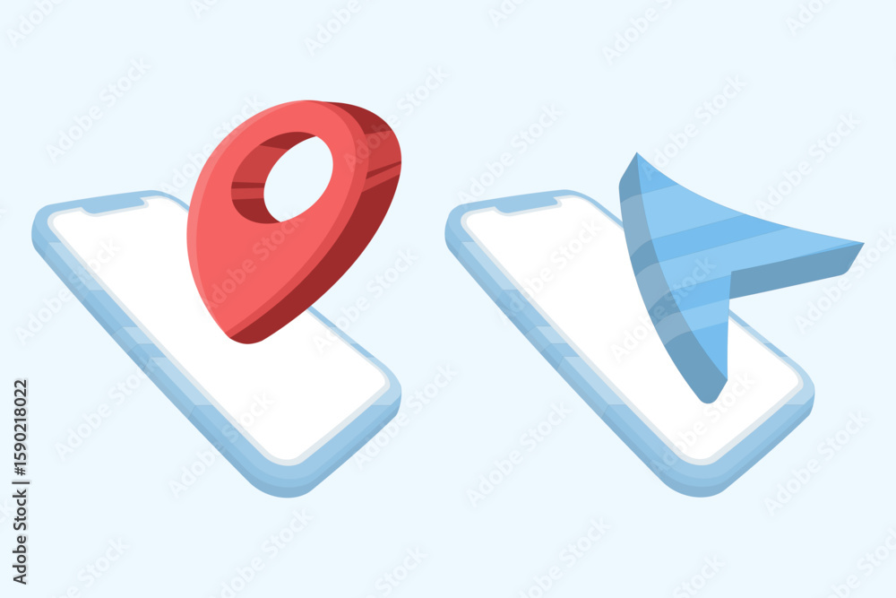 Aufkleber mobile navigation concept. mobile navigation icon. mobile app with outdoor map, cartoon mobile phone