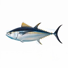 Fototapeta premium A photo of a yellowfin tuna fish swimming in the ocean. The tuna has a streamlined body, sharp fins