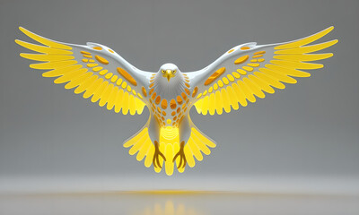 Abstract Eagle with Yellow Wings Spreading Wide on Gray Background, Graphic Design