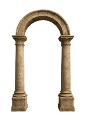 Old stone archway with two columns, isolated on transparent background, ideal for historical or architectural designs.
