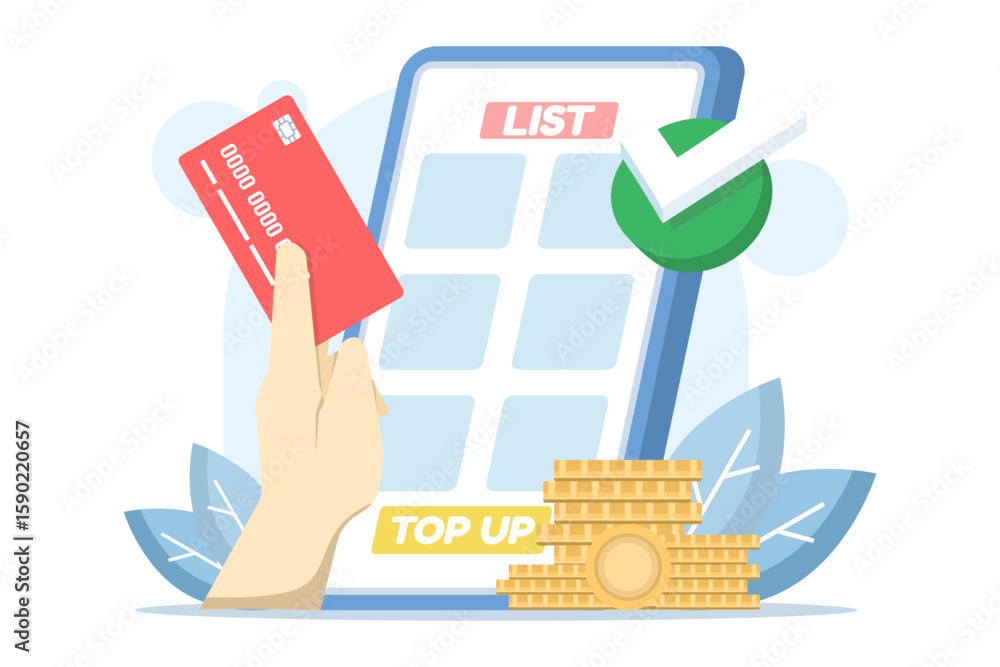 Poster mobile payment and digital wallet concept. online payment transaction system. top-up funds. top-up o