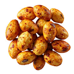 Delicious coated peanuts snack food close up top view appetizing treat  isolated on transparent background