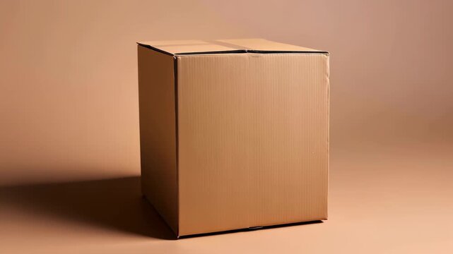 Closed Cardboard Box: A sturdy closed cardboard box sits on a neutral background, ready for shipping or storage. Its simple design makes it ideal for various uses. 