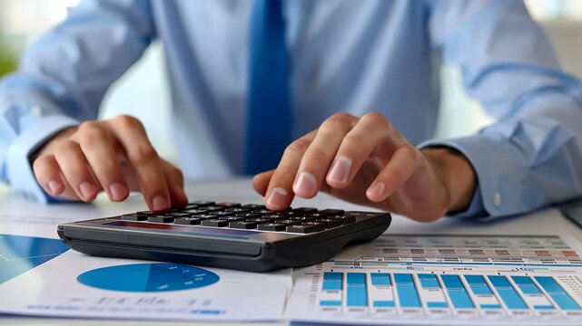 Mastering Metrics: A focused professional calculates, analyzing data, representing financial planning in the modern office.