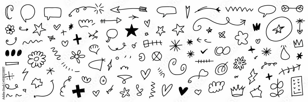 Poster a collection of whimsical doodle elements: an assortment of hand-drawn doodles and design elements i