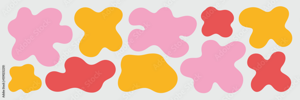 Poster playful palette of abstract shapes: a vibrant display of abstract forms in a spectrum of cheerful hu