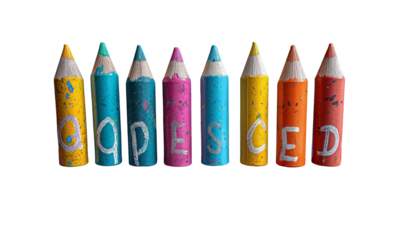 Isolated colorful crayon alphabet set for  kids education and school design. Isolated on transparent background, png