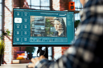 Graphic designer designing UX for AI software turning text prompt into photos. IT specialist in...