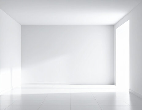 Empty White Room with Bright Sunlight. Generated Image.