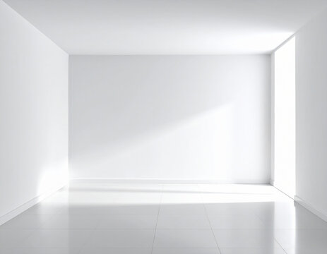 Empty Minimalist White Room with White Walls and Bright Light. Generated image.