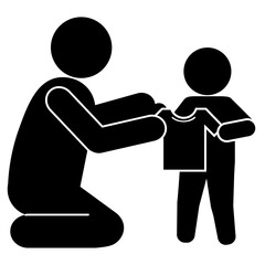 子どもに服を着させる大人のピクトグラム
