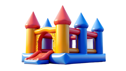 Colorful Inflatable Castle Bounce House with Slide; Fun, Joyful, Playful Design for Kids' Parties.