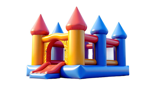Colorful Inflatable Castle Bounce House with Slide; Fun, Joyful, Playful Design for Kids' Parties.