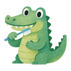Naklejka premium PNG Crocodile brushing teeth happily.