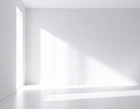 Empty Minimalist White Room with White Walls and Bright Light. Generated image.