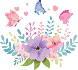 Soft floral illustrations with butterflies in pastel pink tones. Perfect for baby girl rooms, nursery prints and gentle textile patterns.
