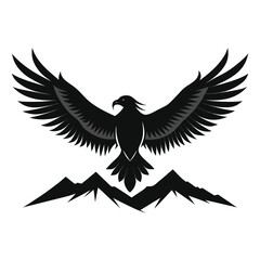 Naklejka premium Pure black design of a soaring condor with wide outstretched wings, feathered wingtips, and hooked beak, captured in mid-flight, isolated on white background. 