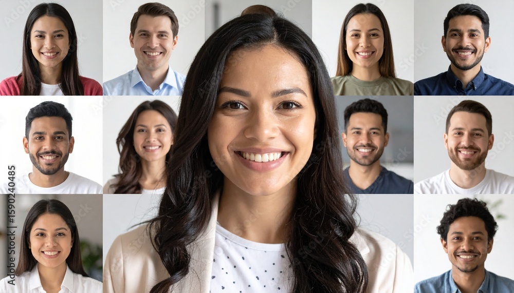 Poster diverse group of individuals, each displaying a cheerful smile, come together in a visual representa