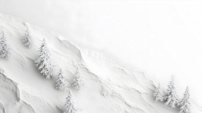 3D Rendering of a Wavy White Winter Landscape with Pine Trees
