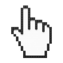 Pixelated Hand Mouse cursor 3d illustration isolated on transparent background, Hyperlink pointer, png