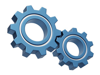 Cogwheel 3d icon illustration isolated on transparent background, Blue metal gear wheels, png