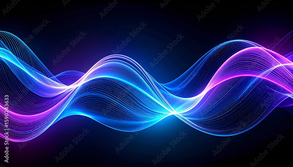 Poster abstract glowing waves of blue and purple light. the waves flow smoothly across the image creating a