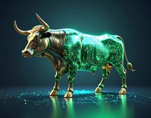 Obraz premium Golden bull with glowing circuit board pattern