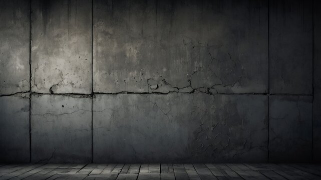 Rough concrete wall texture: dark gray, cracks, pores. Gritty industrial look, side light, shadows. 4K urban background.