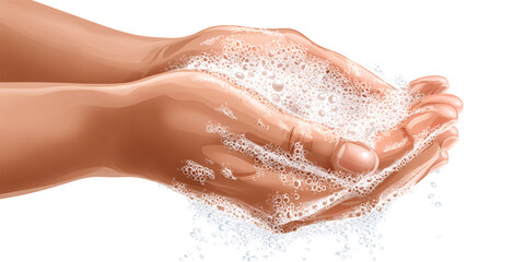 Fototapeta premium Illustration of clean hands with soap bubbles for hygiene and health Concept of washing hands, disease prevention, and personal care during the day