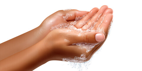Closeup of adult hands washing with soap and water for hygiene and health Concept of cleanliness, protection, and prevention of germs and viruses during the day
