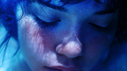 Close-up of a person surrounded by a deep indigo aura of intuition