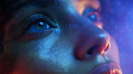 Close-up of a person surrounded by a deep indigo aura of intuition
