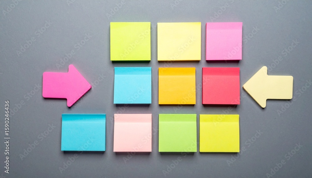 Poster colorful sticky notes with arrows, ideal for visual communication and organizing ideas