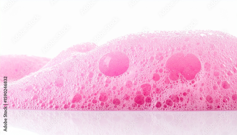 Poster pink soap suds, bubbles creating a frothy texture. a close-up shot of the bubbly and foamy texture, 