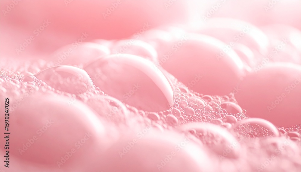 Poster close-up of pink soap bubbles, creating a mesmerizing, soft texture. the image focuses on the delica