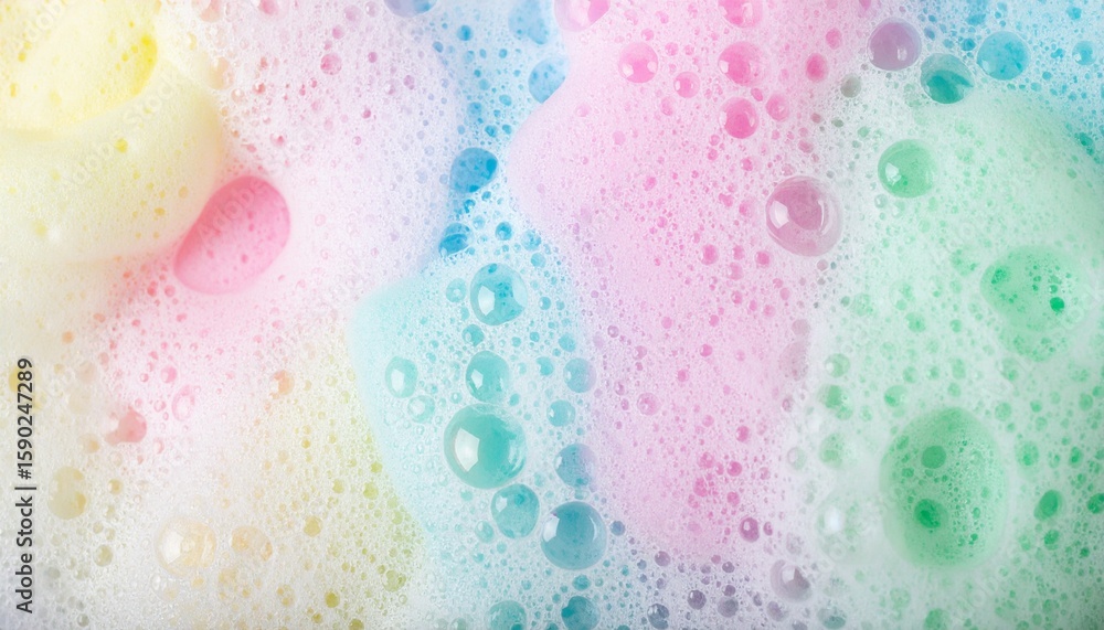 Poster abstract close-up of colorful foamy soap with vibrant hues. the bubbles creating a dynamic and playf