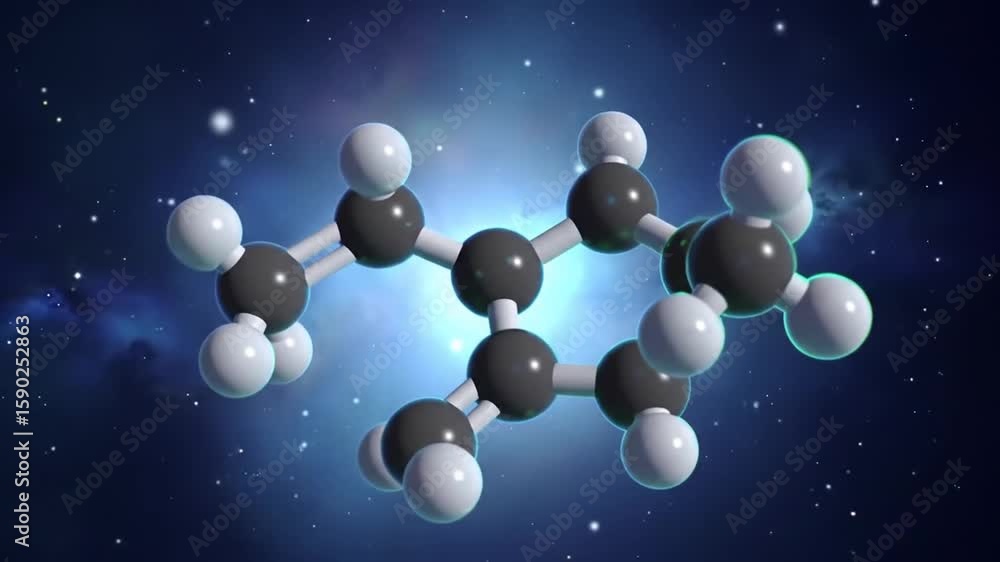 Poster molecular structure floating through starry space