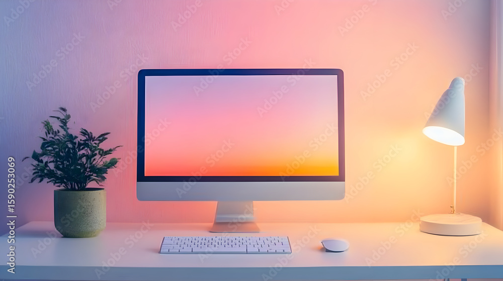 Fototapete Blank flat-panel LCD computer monitor for desktop technology display