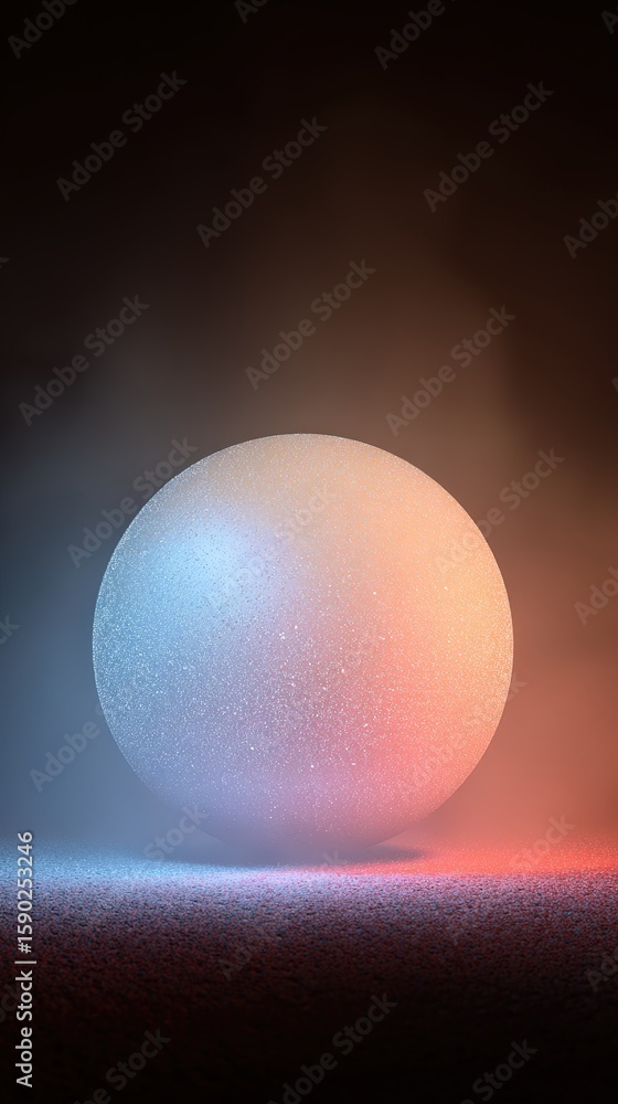 Poster a glowing, textured spherical object emits soft blue and orange light, creating a mysterious and atm
