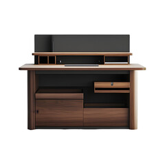 A photorealistic image of a Slimline TV Console with a narrow profile, sleek surfaces, and modern detailing designed for minimalist media setups, isolated on transparent background