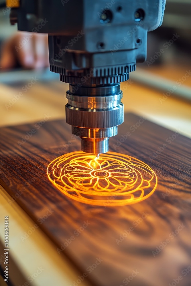 Poster precision cnc woodcutting creating intricate designs with high powered technology and craftsmanship
