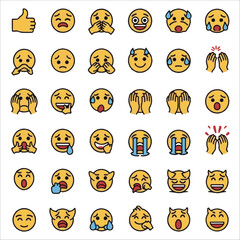 Fototapeta premium Yellow faces with various expressions and emotions
