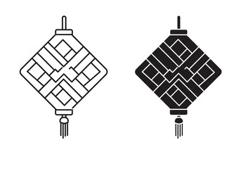 Geometric Hanging Lanterns &ndash; Black and White Vector with Symmetrical Diamond Design