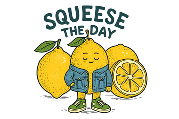 Bright lemon character encourages positivity with playful message in vibrant illustration